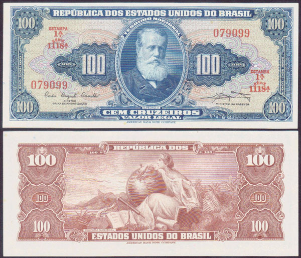 1961 Brazil 100 Cruzeiros (P.170a) Unc L001969